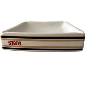 SKOL Ceramic Ashtray White Black Gold Red Excellent Castle Associates